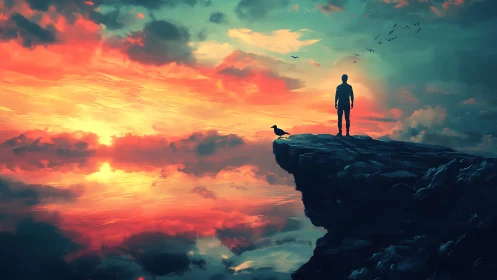 Sunset reflection of quiet companionship on the cliff edge.