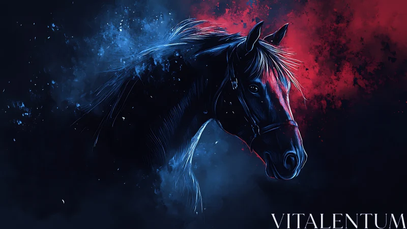 Digital horse portrait isolates head against dual color field