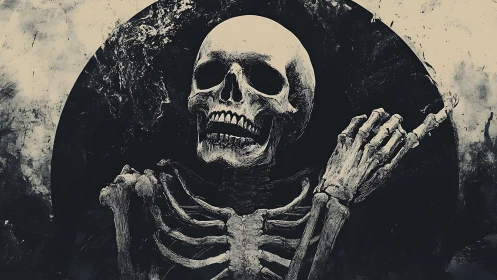 Grinning Midnight Skeleton Poses Inside an Inky Halo.