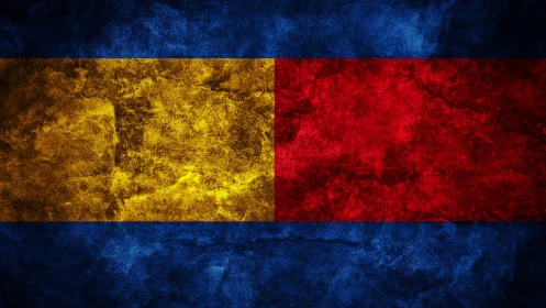 Grunge tricolor rectangle with bold red and gold center.