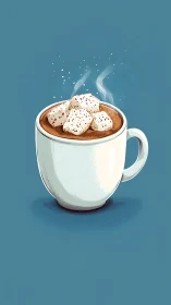 White mug of hot chocolate with marshmallows illustration.