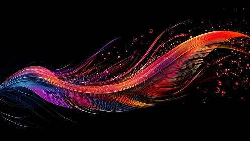 Luminous spectrum feather sweeping across deep black space.