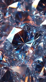 Close-up render of faceted diamonds with cool reflections.