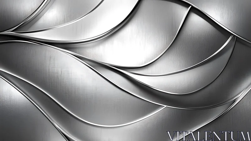 Abstract metallic waves pattern with brushed silver texture design.