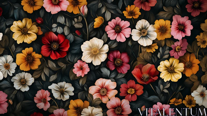 Floral arrangement displaying multiple blooms against dark background