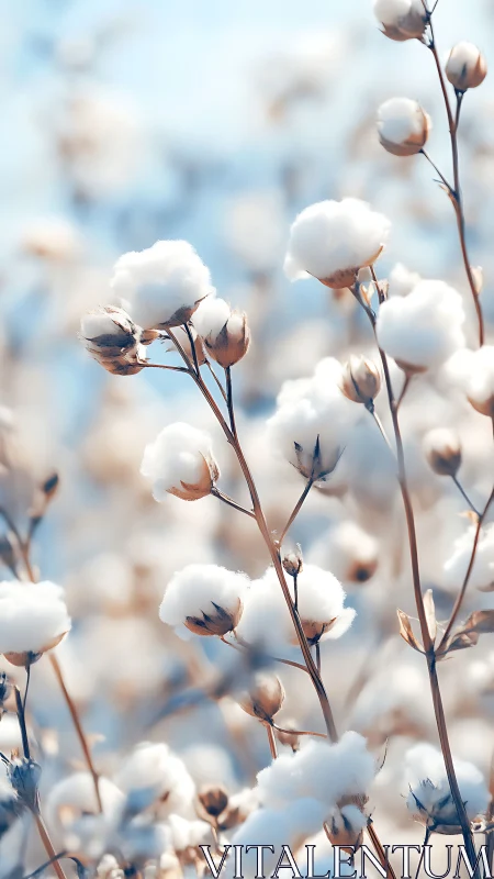 Soft cotton branches glow gently in calm morning light