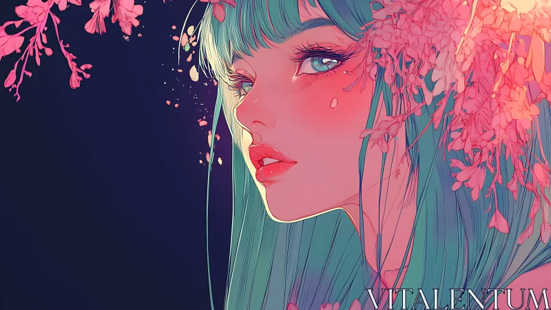 Blooming teal-haired muse quietly outshines the twilight