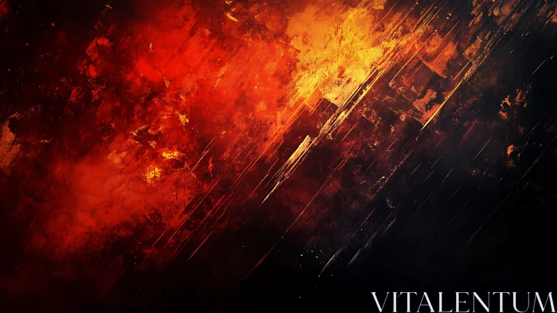 Fiery Abstract Digital Painting with Bold Diagonal Strokes.