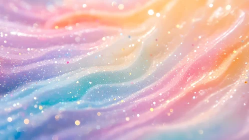 Shimmering pastel waves with floating glittering particles.