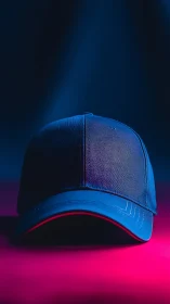 Blue baseball cap centered under contrasting studio light.