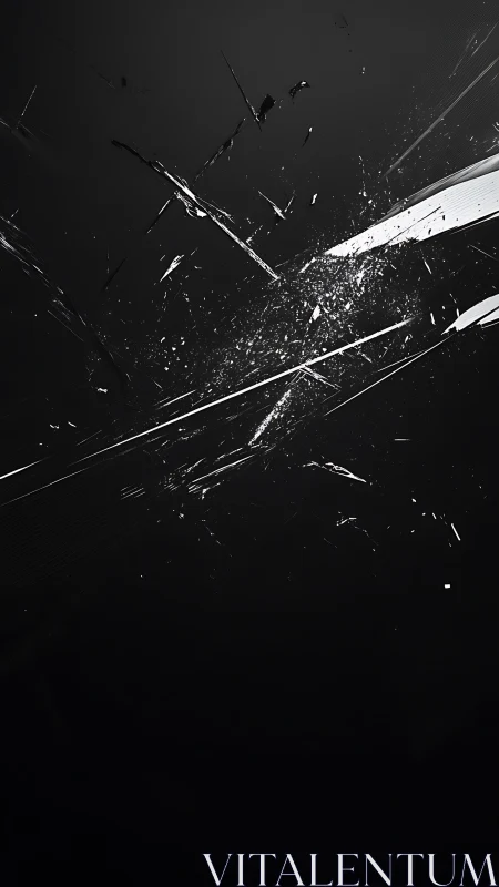 Shattered glass fragments on dark abstract background.