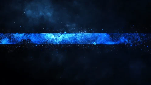 Horizontal electric blue energy band on deep black field