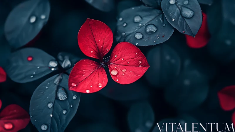 Macro botanical close-up of red foliage with cool-tone contrast.