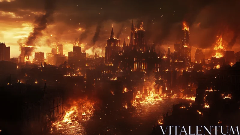 Apocalyptic Urban Conflagration: Photorealistic Rendering of Massive Citywide Inferno Destruction