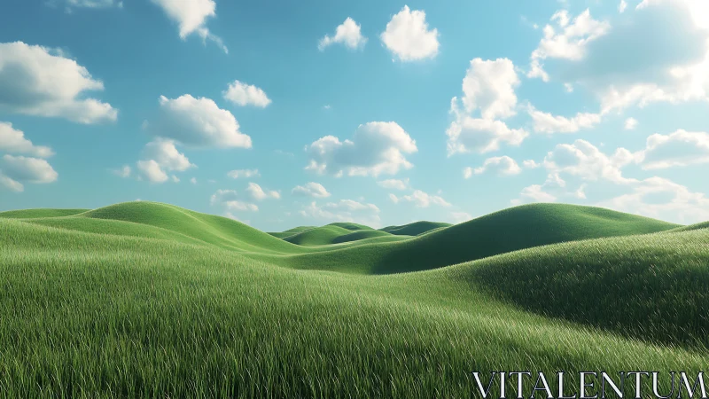 Soft rolling green hills under a bright wandering sky.