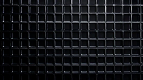 Grid of metallic square cells under low-key directional lighting