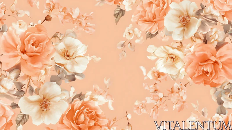 Peach toned floral illustration with soft gradient blooms.