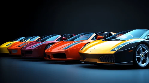 Chromatic supercar array under controlled studio illumination.