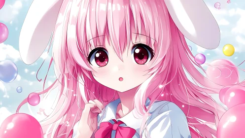 Pink-haired anime bunny girl rendered in high-gloss detail