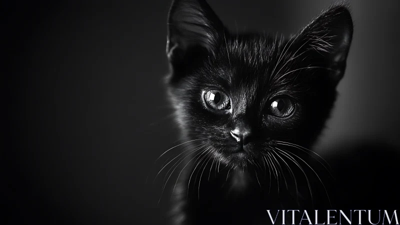 Black Cat Portrait in Monochromatic Lighting Study