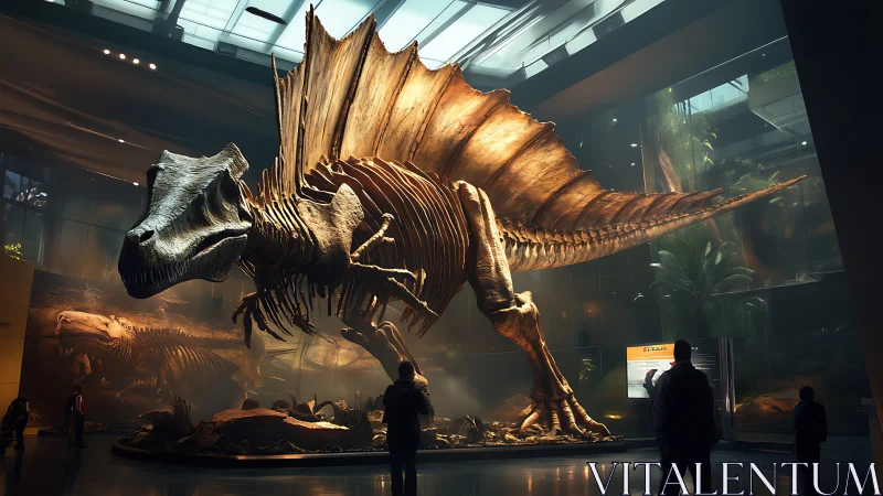 Skeletal sailback strides through a cathedral of fossil light