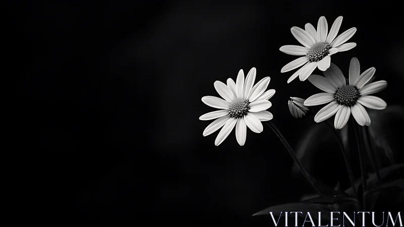 Monochromatic Daisies: High Contrast Black and White Floral Study.