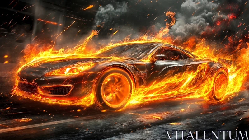 Inferno's Speedster: Chrome Comet Ablaze in Flames.