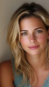 Soft natural portrait of blonde woman in gentle light.