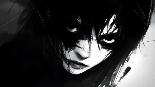 Stark monochrome portrait of brooding, shadowed youth.