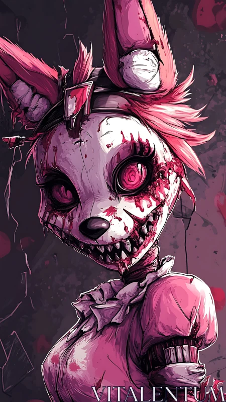 Grotesque animatronic bunny portrait rendered in visceral pink tones