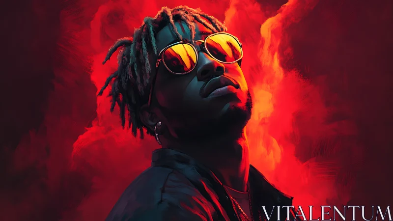 Stylish portrait in neon red smoke radiates bold attitude.