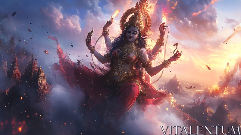 Mythic goddess ascension in cinematic digital painting panorama.