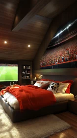 Stadium dreams spill across this warm football fan attic
