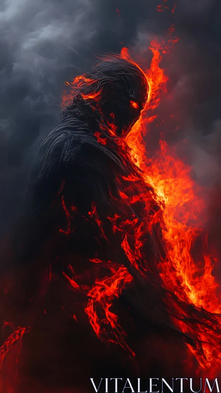 Infernal wraith emerging from volcanic shadowed stormscape.