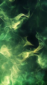 Glowing green wisps drifting through a dreamy dark space.