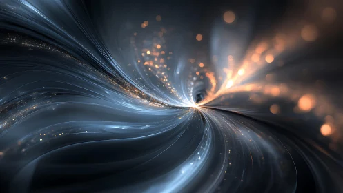 Abstract cosmic vortex with glowing light trails in digital art.