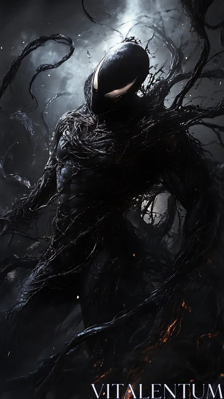 Symbiotic shadow entity with tendril-like biomass in storm light