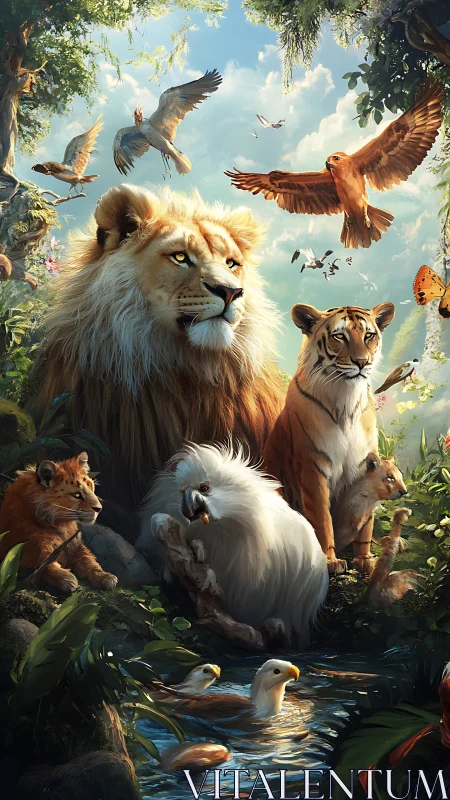 Majestic Wildlife Assembly in Lush Jungle Paradise