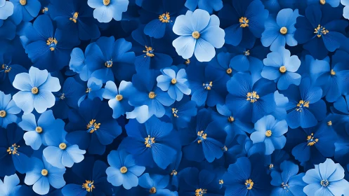 Blue and White Flowers with Gold Centers on Deep Background.