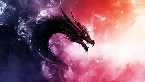 Elemental smoke dragon emerges between night and fire.