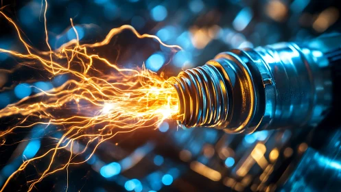 Electric sparks erupt from a metal connector in vivid detail