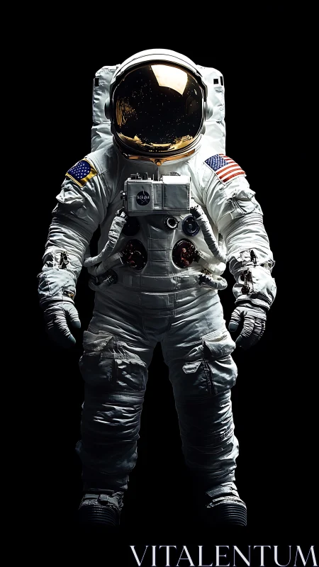 Solitary astronaut stands in stark light against deep void