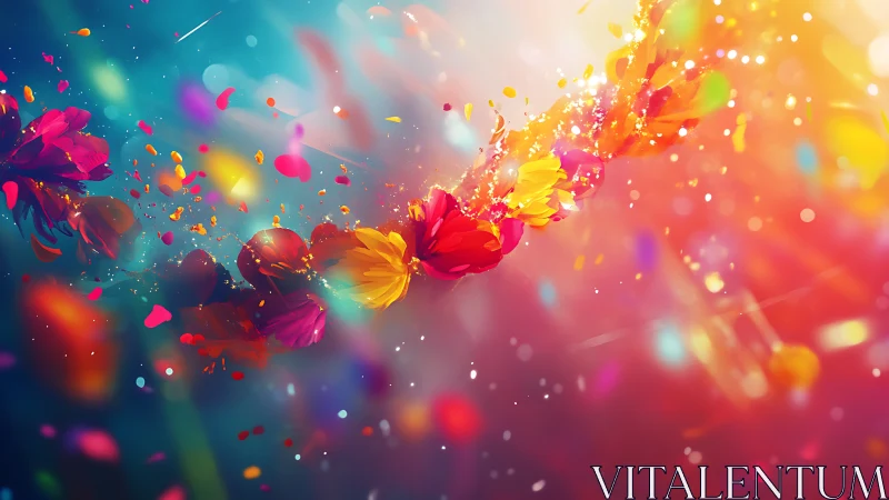 Digital painting of luminous floral petals in dynamic swirl composition.