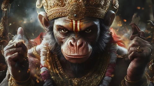 Divine monkey warrior in ornate golden ceremonial armor.