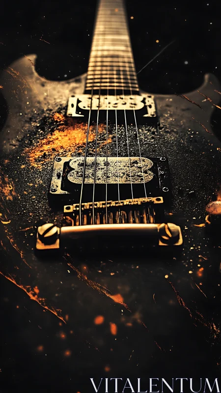 Electric guitar close-up shows worn body and glowing sparks