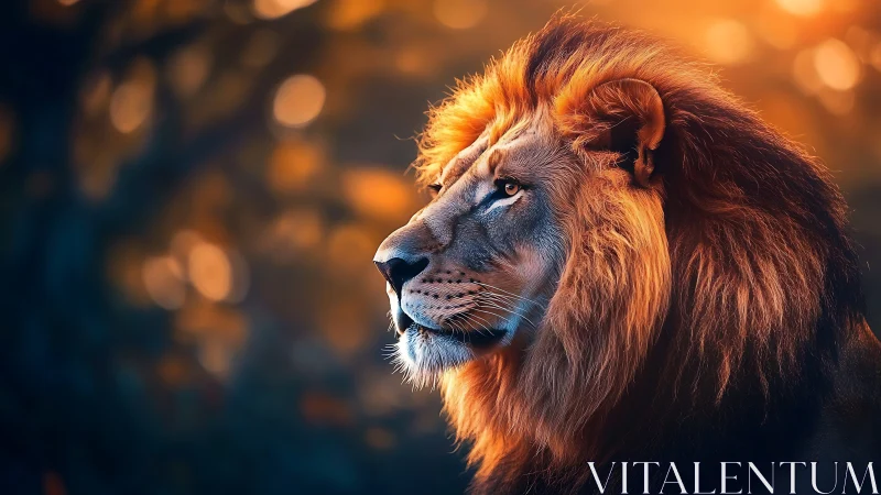 High-detail lion portrait with warm rim lighting and shallow depth