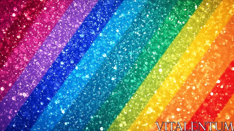 Shimmering diagonal rainbow stripes glow with glittering light