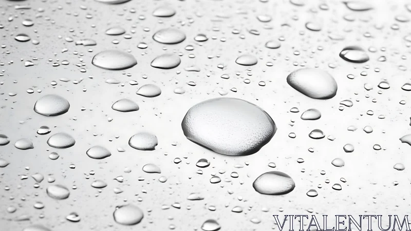 Water droplets on reflective glass surface under soft light.
