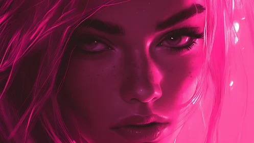 Neon-lit female portrait radiates intense cyber glow