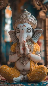 Devotional Ganesh idol rendered in warm-toned photoreal style